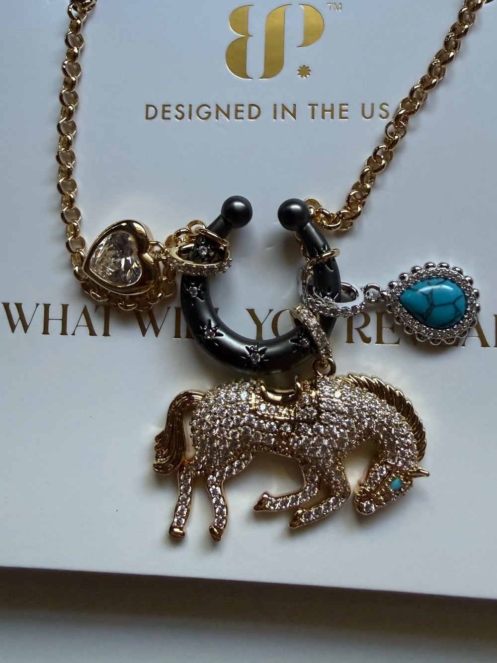 bp outlaw  Horse Charm Necklace with Turquoise magnesite